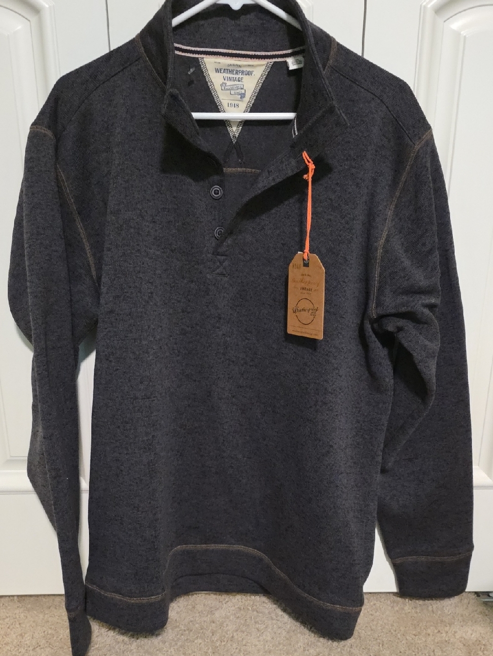 Mens Weatherproof Vintage Brand Charcoal Pullover Henley with Contrast Stitching